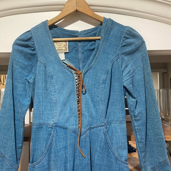 Size 7 S/M Rare Gunne Sax Corset Denim Maxi Festival Cottagecore 1970s Vintage - Picture 2 of 10